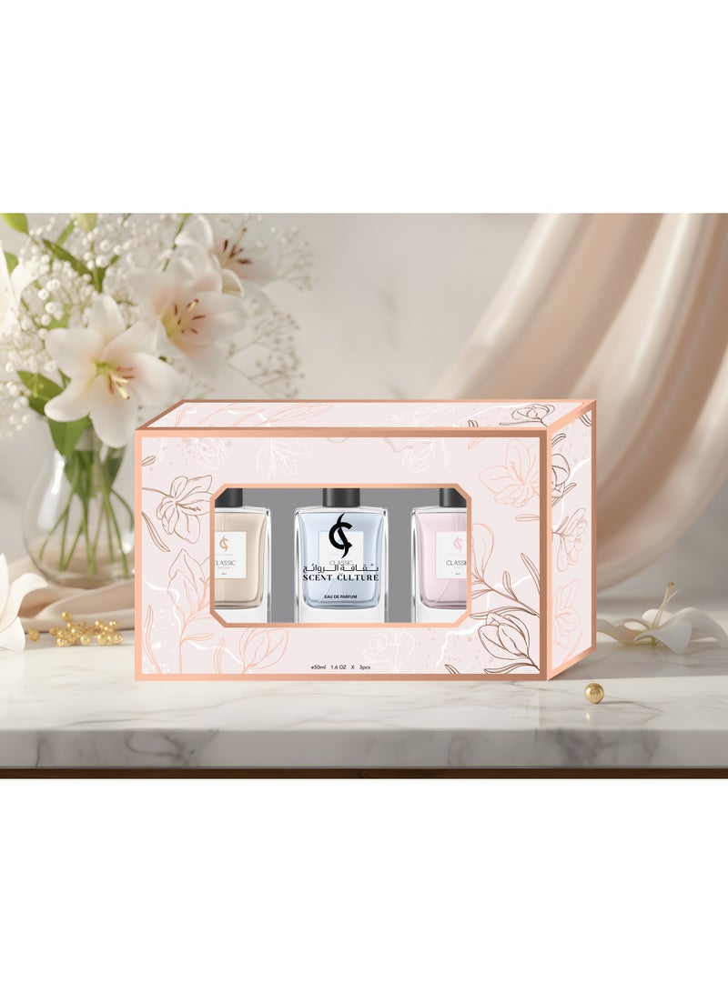 Scent Culture 3-in-1 Classic Series EDP Perfume Gift Set for Men & Women (Pink, Blue, Brown) 3x50ml - Image 4
